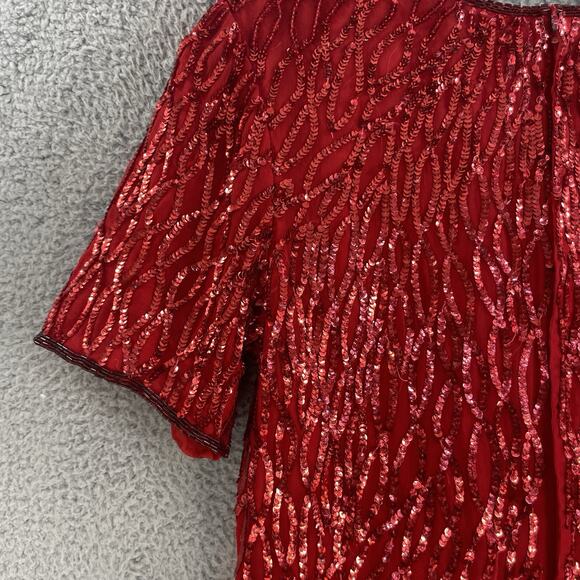 Vtg Scala dress Sequin Sz XL Silk Red Formal Evening Party Glam 90s Milan Paris - Picture 9 of 14
